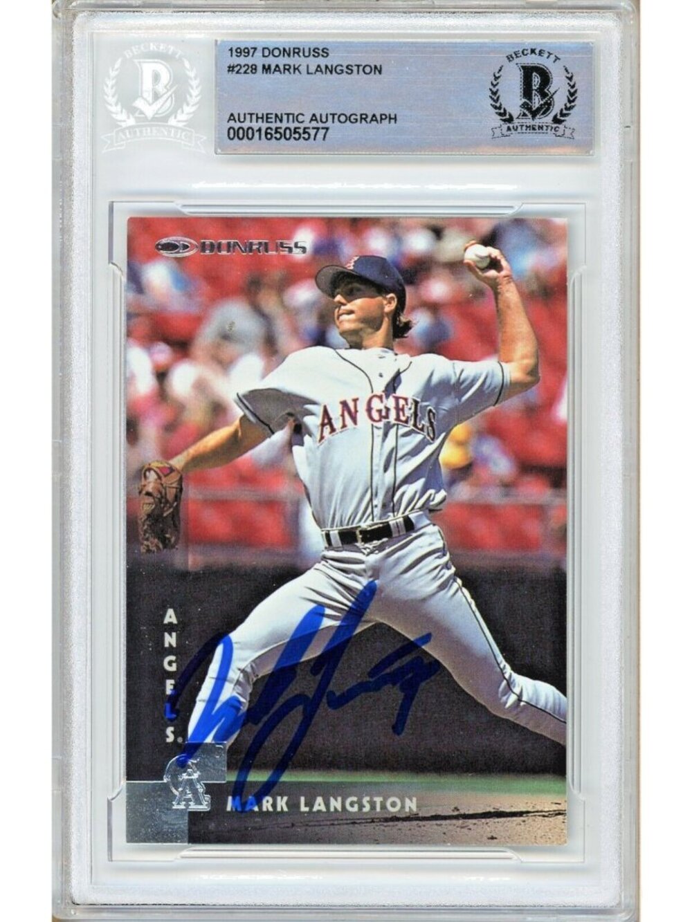 Mark Langston Signed 1997 Donruss #228 Angels Beckett BAS Slabbed Auto MLB Card